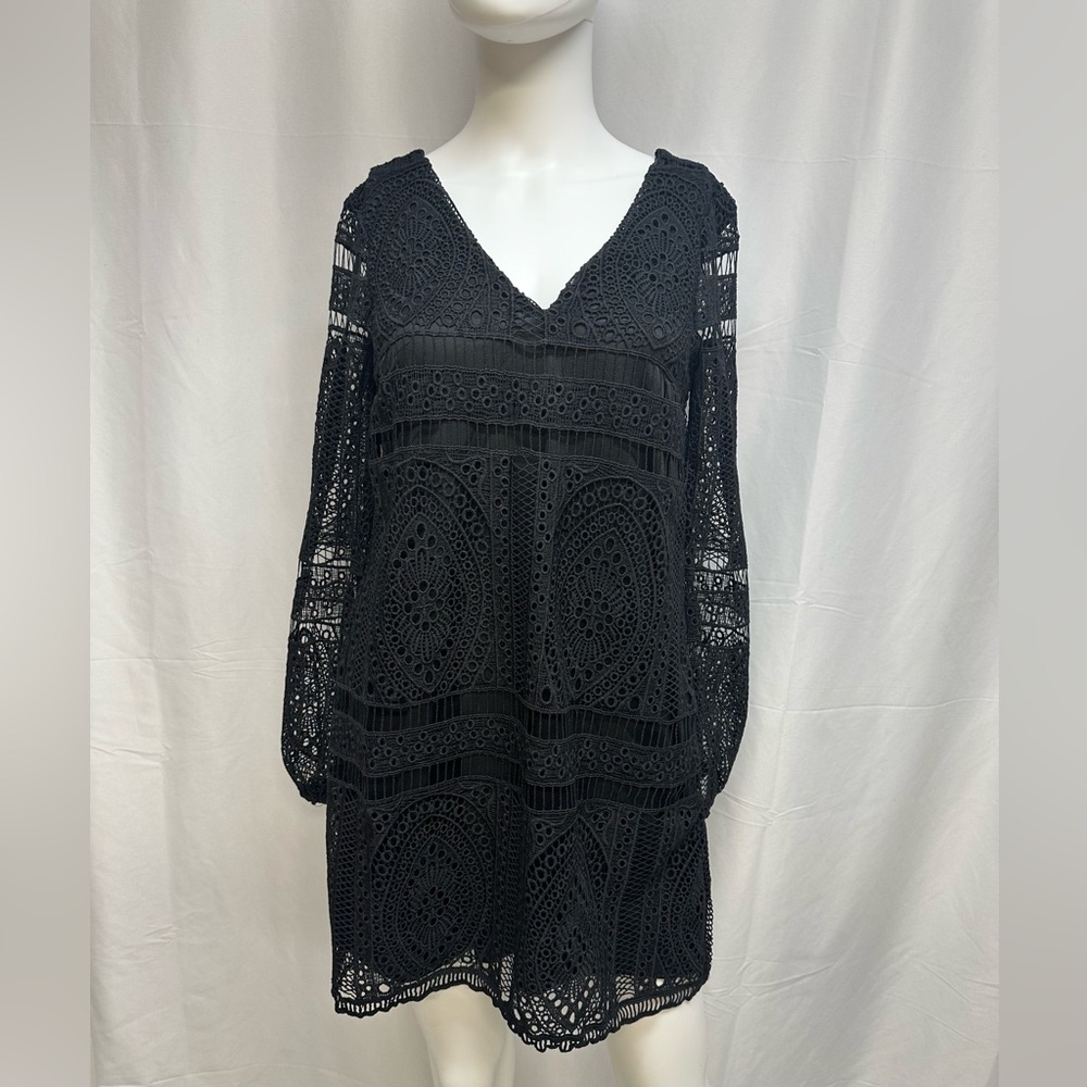 LuLus Crocheted Black Mini Dress